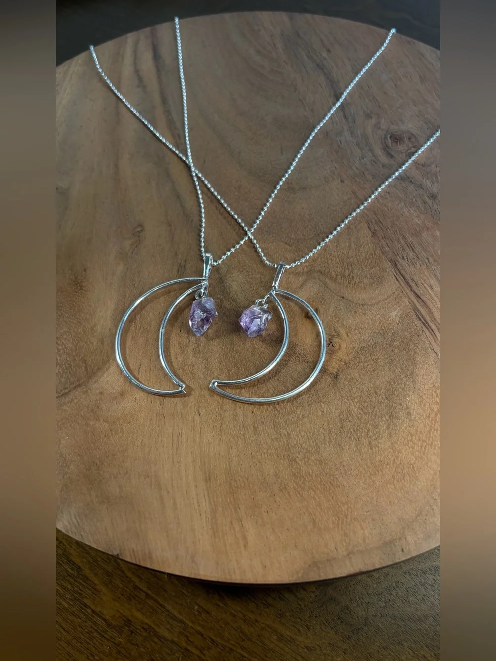 SET of Matching Silver Amethyst Drop Friendship Moons